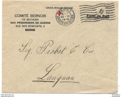 25 - 42 - Enveloppe "Comité Bernois De Secours Aux Prisonnier De Guerre Berne" 1918 - Cartas & Documentos