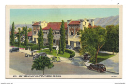 Postcard USA AZ Arizona Tucson Southern Pacific Railway Depot Cars Street Unposted - Tucson