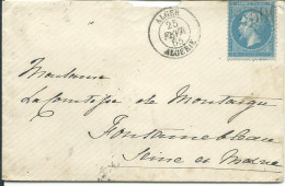 FRANCE LETTRE 20c GC 5005  ALGER / ALGERIE POUR FONTAINEBLEAU ( SEINE ET MARNE ) DE 1865  LETTRE COVER - 1849-1876: Klassik
