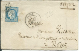 FRANCE LETTRE 25c GC 5005  ALGER / ALGERIE POUR  RODEZ ( AVEYRON ) DE 1872  LETTRE COVER - 1849-1876: Klassik