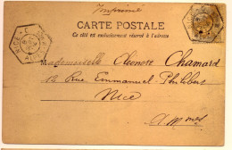 Rare Cachet  Hexagonal RAU "NICE - C 1904" Blanc Frappe Superbe Sur Cp Fantaisie - Paiement Par MANGOPAY Uniquement - Handstempel