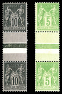 N°103b + 106a, 10c Noir Sur Lilas (T I Et II Se Tenant) Et 5c Vert-jaune (T II Et I Se Tenant), TTB  Qualité: **   - 1898-1900 Sage (Type III)