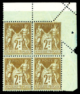 N°105, 2f Bistre Sur Azuré, Piquage Oblique Par Pliage Tenant à Normaux En Bloc De Quatre (1ex Normal*). SUPERBE. R. (si - 1898-1900 Sage (Tipo III)