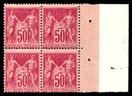 N°104, 50c Rose Type I, Bloc De Quatre Bdf Latéral, Très Frais. SUP (certificat)  Qualité: **   - 1898-1900 Sage (Type III)