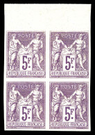 N°95e, 5F Violet Sur Lilas Non Dentelé En Bloc De Quatre Haut De Feuille Latéral (2ex*), Fraîcheur Postale. TTB (signé C - 1876-1898 Sage (Type II)