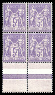 N°95, 5f Violet Sur Lilas, Bloc De Quatre Bdf, Fraîcheur Postale, Très Bon Centrage. SUP (certificat)  Qualité: **   - 1876-1898 Sage (Type II)