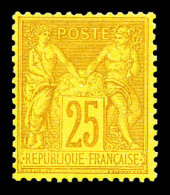 N°92a, 25c Jaune Sur Bistre-jaune, Très Bon Centrage. SUP (certificat)  Qualité: *   - 1876-1898 Sage (Type II)
