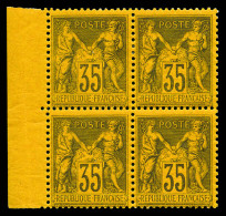 N°93, 35c Violet-noir Sur Jaune En Bloc De Quatre (2ex*) Bord De Feuille, Fraîcheur Postale. SUP (certificat)  Qualité:  - 1876-1898 Sage (Type II)