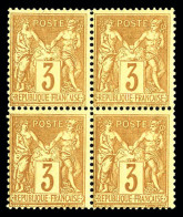 N°86c, 3c Bistre Foncé Sur Jaune En Bloc De Quatre (1ex*), Fraîcheur Postale, SUP (certificat)  Qualité: **   - 1876-1898 Sage (Type II)