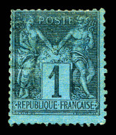 N°84, 1c Noir Sur Bleu De Prusse, Des Défauts Mais Très Beau D'aspect (signé/certificat)  Qualité: Oblitéré  Cote: 6000  - 1876-1898 Sage (Type II)