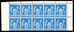 N°90, 15c Bleu Type II, Bloc De 10 Exemplaires TB (certificat)  Qualité: **   - 1876-1898 Sage (Type II)