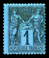 N°84, 1c Noir Sur Bleu De Prusse, Jolie Pièce, TB. R.R (signé Scheller/certificats)  Qualité: *  Cote: 18000 Euros - 1876-1898 Sage (Type II)