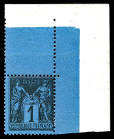 N°84, 1c Noir Sur Bleu De Prusse, Coin De Feuille Intégral, Fraîcheur Postale, Probablement Le Plus Bel Exemplaire Connu - 1876-1898 Sage (Type II)