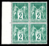 N°74, 2c Vert Type II, Bloc De Quatre Bdf, Fraîcheur Postale, TRES BON CENTRAGE, SUP (signé Calves/certificat)  Qualité: - 1876-1898 Sage (Type II)