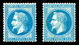 N°29A/29B, 20c Bleu Type I Et II, Les 2 Exemplaires TB (certificat)  Qualité: *  Cote: 775 Euros - 1863-1870 Napoléon III Lauré