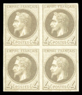 N°27Aa, 4c Gris-lilas Type I, Non Dentelé En Bloc De Quatre (1ex*), Fraîcheur Postale. SUP. R. (certificat)  Qualité: ** - 1863-1870 Napoléon III Lauré