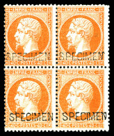 N°23d, 40c Orange Surchargé 'SPECIMEN' En Bloc De Quatre (2ex*), Fraîcheur Postale, TTB (certificat)  Qualité: **   - 1862 Napoléon III