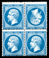 N°22b, 20c Bleu, Tête-bêche Tenant à Normaux Dans Un Bloc De Quatre (1ex**), RARE Et SUPERBE (signé Calves/certificat)   - 1862 Napoléon III