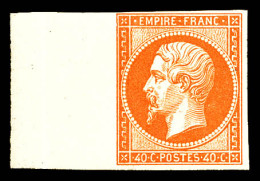 N°16, 40c Orange, Grand Bord De Feuille Latéral, FRAÎCHEUR POSTALE, SUPERBE. R.R. (signé Calves/Brun/Margues/certificat) - 1853-1860 Napoléon III