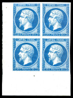N°14B, 20c Bleu Type II En Bloc De Quatre Coin De Feuille, Fraîcheur Postale, SUPERBE (certificat)  Qualité: **   - 1853-1860 Napoléon III