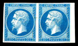 N°14, 20c Bleu En Paire Bord De Feuille. TB  Qualité: *  Cote: 900 Euros - 1853-1860 Napoléon III