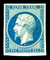 N°10d, 25c Bleu Sur Crème, Quatre Belles Marges, Fraîcheur Postale. SUPERBE. R.R. (certificat)  Qualité: **   - 1852 Louis-Napoléon