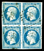 N°10, 25c Bleu En Bloc De Quatre Obl Pc '1727', SUPERBE. R.R. (signé Calves/certificat)  Qualité: Oblitéré  Cote: 3000 E - 1852 Louis-Napoleon