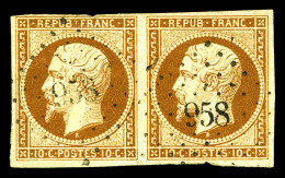 N°9a, 10c Bistre-brun En Paire Horizontale, Un Exemplaire Filet Touché Sinon TB (signé Scheller/certificat)  Qualité: Ob - 1852 Louis-Napoléon