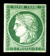 N°2b, 15c Vert Foncé Neuf, Pleine Gomme D'origine, Fraîcheur Postale. SUPERBE. R.R.R. (signé Calves/certificats)  Qualit - 1849-1850 Cérès