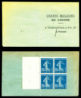 N°140-CM 11a, Carnet Monnaie, 'GRANDS MAGASINS DU LOUVRE'. La Valeur 2 Francs Est Biffée à La Plume Pour Faire 1 FRANC E - Vecchi : 1906-1965