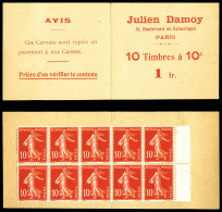 N°138-CM 4, Semeuse 10c Rouge N°138, 10 Timbres à 10c= 1fr, Carnet Monnaie DAMOY. SUPERBE. R.R. (certificat)  Qualité: * - Old : 1906-1965