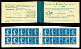 N°140-C1a, Semeuse, 25c Bleu-clair, Carnet De 20 Timbres, Prix: 5F, Couverture Postale, Quelques Exemplaires Connus, SUP - Alte : 1906-1965