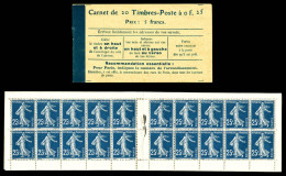 N°140-C1, Semeuse, 25c Bleu, Carnet De 20 Timbres, Prix: 5F, Couverture Postale. R.R.R Et SUPERBE (certificat)  Qualité: - Vecchi : 1906-1965