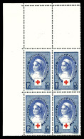 N°422A, Non émis, Croix Rouge 90c +35c Noir Et Outremer En Bloc De 4 Coin De Feuille, Fraîcheur Postale, GRANDE RARETE.  - Unused Stamps