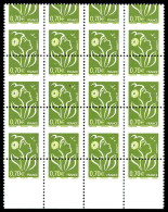 N°3736, Lamouche, 0,70€ Vert-olive, Superbe Piquage à Cheval Sur Bloc De Douze Exemplaires Bdf, TTB (signé Calves/certif - Unused Stamps