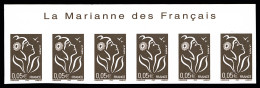 N°3754a, Marrianne, 0,05€ Bistre-noir NON DENTELE En Bande De 6 Exemplaires Haut De Feuille Avec Inscriptions 'La Marian - Neufs