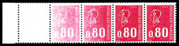 N°1816, 80c Rouge: Impression à Sec Tenant à Normaux En Bande De 5 Ex, TTB  Qualité: **   - Unused Stamps