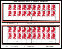 N°2376, 2f 20 Liberté, 2 Bas De Feuilles De 20 Exemplaires: Tirage Monobloc R.G.R-1 Du 31/05/85, Nappe 1 + Nappe 2 + Ext - Unused Stamps