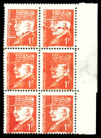 N°514, 1f Pétain, Impression Dépouillée + Raccord Sur Bloc De 6 Exemplaires (2ex*), Bdf. TTB  Qualité: **   - Unused Stamps