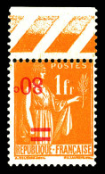 N°359b, 80c Sur 1f Paix, Surcharge Renversée Bdf. SUP (signé Brun/certificat)  Qualité: **  Cote: 1500 Euros - Unused Stamps