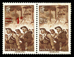 N°489, 1F Sur 2f 15 Mineurs: Non Surchargé Tenant à Normal. Moins De 5 Pièces Devraient Exister. SUPERBE. R.R. (signé Ca - Unused Stamps