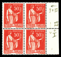 N°283o/p, 50c Paix: Type I Tenant à Type 2: Paires Verticales Et Horizontale En Bloc De 4 Bdf. TTB (certificat)  Qualité - Unused Stamps