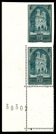 N°259, 3F Cathédrale De Reims, Non Dentelé Tenant à Dentelé Sur 3 Cotés En Paire Coin De Feuille Numéroté. GRANDE RARETE - Unused Stamps