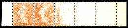 N°235, 25c Semeuse, Impression Incomplète Sur Bande De 5 Exemplaires Bdf. SUP. R. (certificat)  Qualité: **   - Unused Stamps