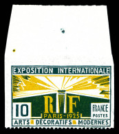 N°210i, 10c Art Décoratifs, Non Dentelé Sur Trois Cotés, Haut De Feuille, Froissure De Gomme. TTB. R.R.R. (certificat)   - Unused Stamps