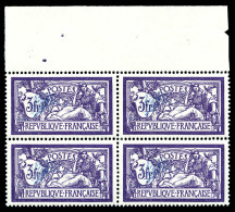 N°206c, Merson, 3F Violet Et Bleu Centre Déplacé En Bloc De Quatre (2ex*), Haut De Feuille, Très Bon Centrage, SUP (cert - Unused Stamps