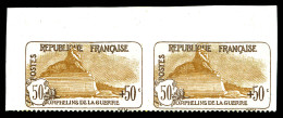 N°153a, Orphelins, 50c +50c Brun Clair, NON DENTELE SUR 3 COTES En Paire Horizontale Coin De Feuille. SUPERBE. R.R. (cer - Oblitérés