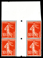 N°138fa, 10c Semeuse Type II PAPIER X: Bloc De 4 Avec Interpanneau Provenant Des Feuilles De Préparation Des Carnets. TB - Ongebruikt