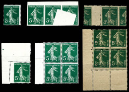 N°137, 5c Semeuse: Ensemble Comprenant Diverses Variétés Dont Impression Partielle Non Dentelée, Piquage à Cheval, Impre - Unused Stamps