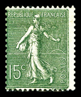 N°130f, Semeuse, 15c Vert-gris Type VI. TB. R. (signé Calves/certificat)  Qualité: *  Cote: 6100 Euros - Unused Stamps